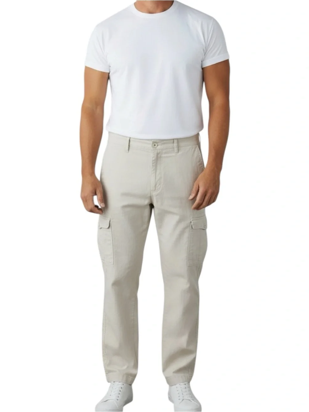 Banana Republic Linen Light Beige Cargo Button Fly Straight Leg Pants